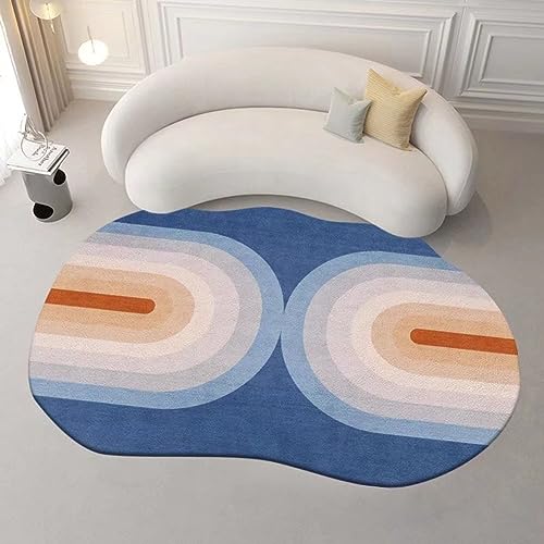 YUANBAO Irregular Rug for Bedroom Faux Cashmere Fluffy Blue Decorative Rug Anti-Slip Mat for Bedroom Floor Sofa Living Room (2,1.3x1.9 Feet)