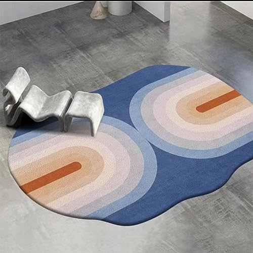 YUANBAO Irregular Rug for Bedroom Faux Cashmere Fluffy Blue Decorative Rug Anti-Slip Mat for Bedroom Floor Sofa Living Room (2,1.3x1.9 Feet)