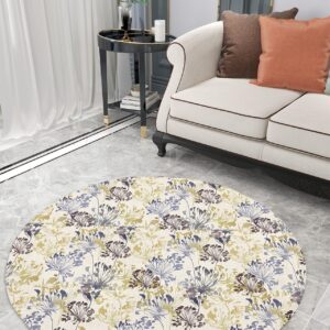 Country Rustic Flower Fluffy Round Area Rug Carpets 5ft, Plush Shaggy Carpet Soft Circular Rugs, Non-Slip Fuzzy Accent Floor Mat for Living Room Bedroom Nursery Home Decor Botanical Plant Farm Herb