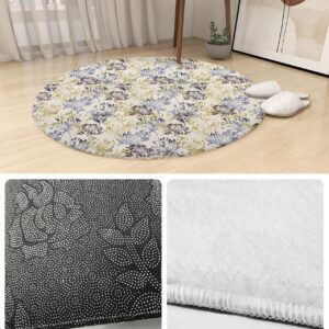 Country Rustic Flower Fluffy Round Area Rug Carpets 5ft, Plush Shaggy Carpet Soft Circular Rugs, Non-Slip Fuzzy Accent Floor Mat for Living Room Bedroom Nursery Home Decor Botanical Plant Farm Herb