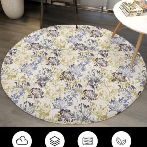 Country Rustic Flower Fluffy Round Area Rug Carpets 5ft, Plush Shaggy Carpet Soft Circular Rugs, Non-Slip Fuzzy Accent Floor Mat for Living Room Bedroom Nursery Home Decor Botanical Plant Farm Herb