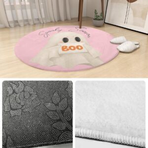 Halloween Fluffy Round Area Rug Carpets 3ft, Plush Shaggy Carpet Soft Circular Rugs, Non-Slip Fuzzy Accent Floor Mat for Living Room Bedroom Nursery Home Decor Blush Pink Cute Ghost Watercolor