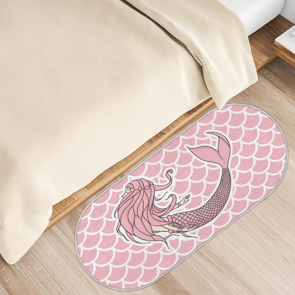 FZDXZJJ Mermaid Scales Area Rugs for Kids Bedroom Oval Runner Rug 1.6x4 ft Soft Shaggy Rug for Living Room Boy Girl Room Bedside Rug Floor Carpet Fluffy Indoor Entry Rug Ocean Beach Animal