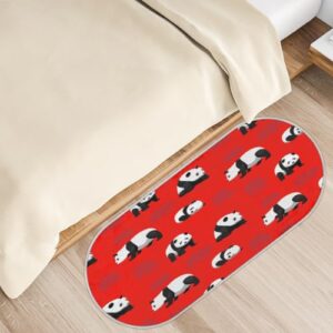 panda red pattern oval rug small rugs for bedroom bedside cute animal bedroom rug soft shag runner carpet modern fluffy nursery area rugs home decor 1.64 x 4 feet