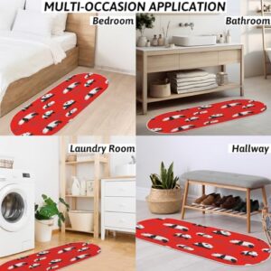 Panda Red Pattern Oval Rug Small Rugs for Bedroom Bedside Cute Animal Bedroom Rug Soft Shag Runner Carpet Modern Fluffy Nursery Area Rugs Home Decor 1.64 x 4 Feet