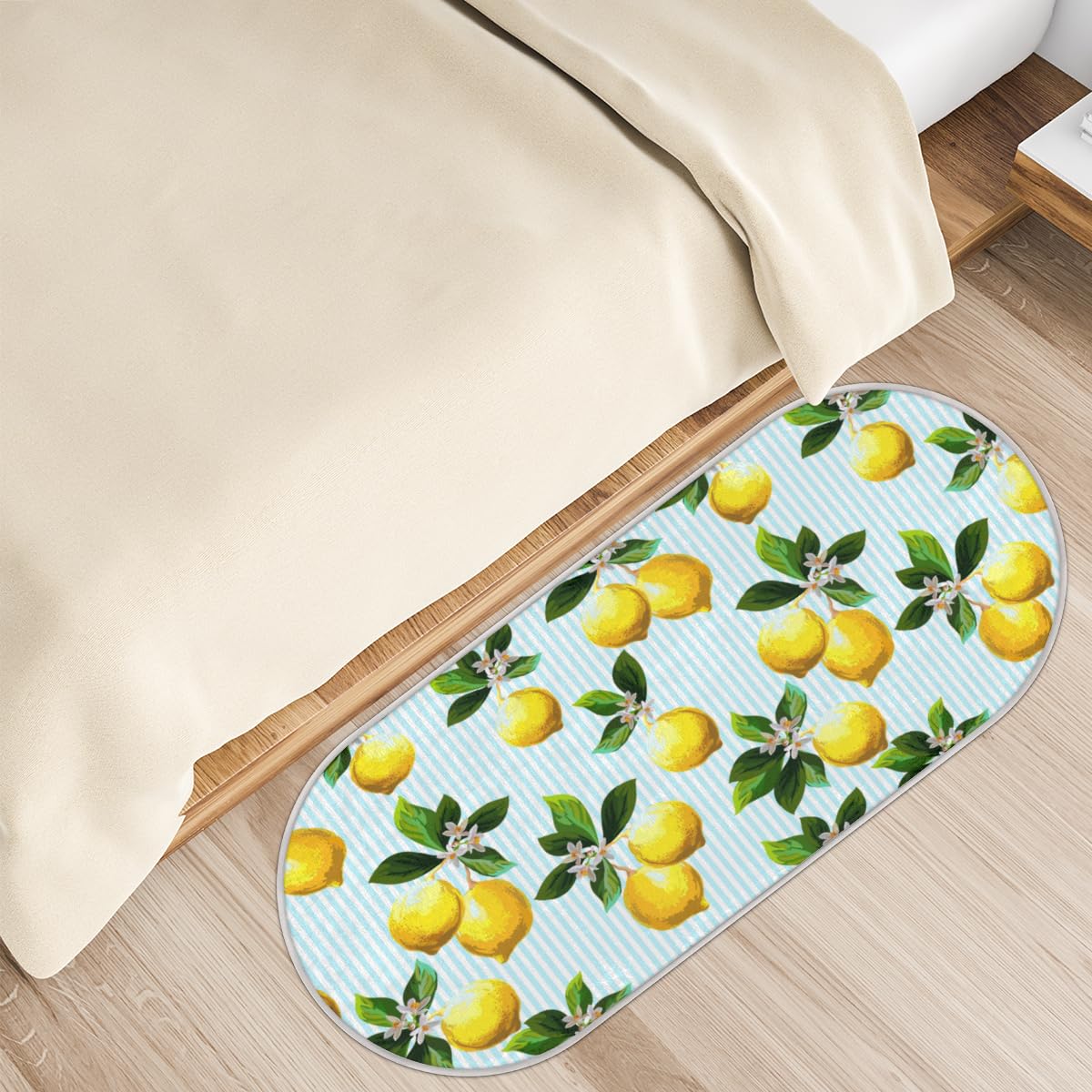 Lemon Tree Stripe Oval Rug Small Rugs for Bedroom Aesthetic Bedside Bedroom Rug Soft Shag Runner Carpet Modern Fluffy Nursery Area Rugs Home Decor 1.64 x 4 Feet