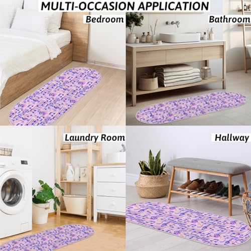 Music Note Geometric Oval Rug Small Rugs for Bedroom Aesthetic Bedside Bedroom Rug Soft Shag Runner Carpet Modern Fluffy Nursery Area Rugs Home Decor 1.64 x 4 Feet