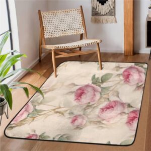 watercolor rose paint area rug for bedroom living room 3.2 x 5 feet soft fluffy indoor floor carpet non-slip washable modern rugs for dorm nursery kids room home decor