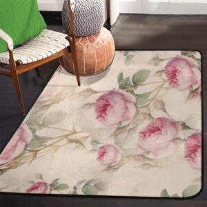 Watercolor Rose Paint Area Rug for Bedroom Living Room 3.2 x 5 Feet Soft Fluffy Indoor Floor Carpet Non-Slip Washable Modern Rugs for Dorm Nursery Kids Room Home Decor