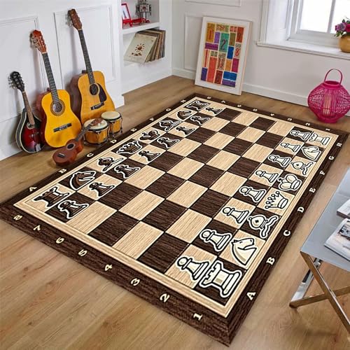 Brown Vintage Checkered Cool Kitchen Rug 4x5ft/48x60in/120x150cm, Anti-Skid Extra Comfy Fluffy Floor Carpet for Indoor Home Decorative