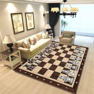 Brown Vintage Checkered Cool Kitchen Rug 4x5ft/48x60in/120x150cm, Anti-Skid Extra Comfy Fluffy Floor Carpet for Indoor Home Decorative
