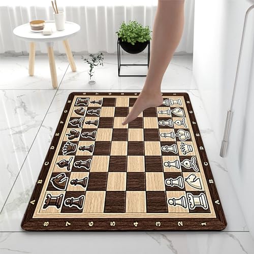 Brown Vintage Checkered Cool Kitchen Rug 4x5ft/48x60in/120x150cm, Anti-Skid Extra Comfy Fluffy Floor Carpet for Indoor Home Decorative