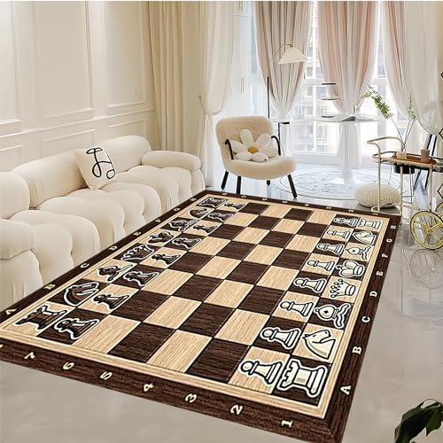 Brown Vintage Checkered Cool Kitchen Rug 4x5ft/48x60in/120x150cm, Anti-Skid Extra Comfy Fluffy Floor Carpet for Indoor Home Decorative