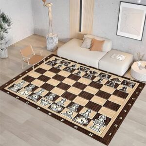 Brown Vintage Checkered Cool Kitchen Rug 4x5ft/48x60in/120x150cm, Anti-Skid Extra Comfy Fluffy Floor Carpet for Indoor Home Decorative