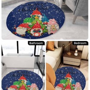 Winter Gnomes Fluffy Round Area Rug Carpets 3ft, Plush Shaggy Carpet Soft Circular Rugs, Non-Slip Fuzzy Accent Floor Mat for Living Room Bedroom Nursery Home Decor Christmas Snowflake Flower Navy Blue