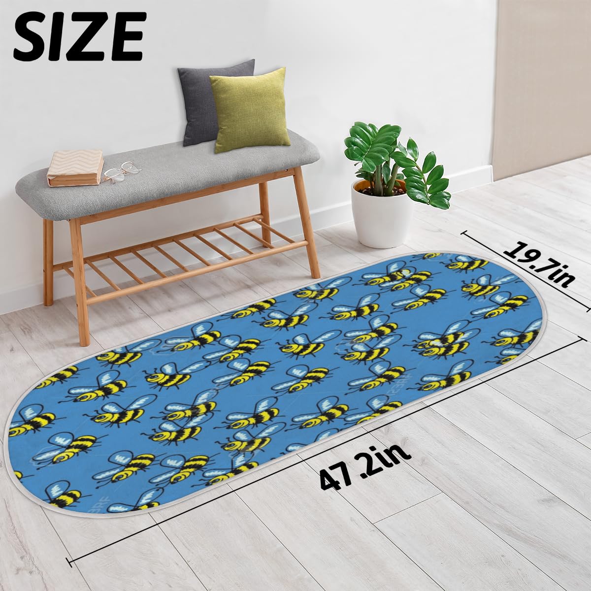 Tavisto Cute Cartoon Bee Fluffy Oval Shaggy Rugs for Bedroom Aesthetic Plush Floor Mat - Soft and Absorbent - Ideal for Living Room,Home Decor, and Playrooms