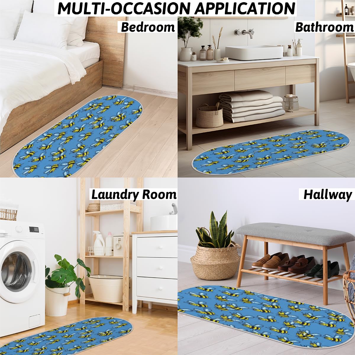 Tavisto Cute Cartoon Bee Fluffy Oval Shaggy Rugs for Bedroom Aesthetic Plush Floor Mat - Soft and Absorbent - Ideal for Living Room,Home Decor, and Playrooms