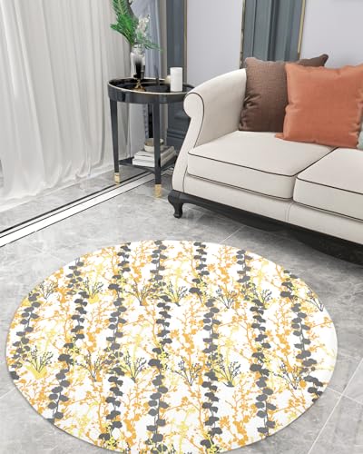 Multicolor Branches Fluffy Round Area Rug Carpets 5ft, Plush Shaggy Carpet Soft Circular Rugs, Non-Slip Fuzzy Accent Floor Mat for Living Room Bedroom Nursery Home Decor Botanical Plant Leaves Print