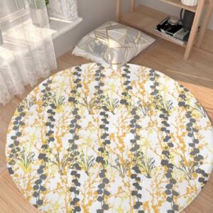 Multicolor Branches Fluffy Round Area Rug Carpets 5ft, Plush Shaggy Carpet Soft Circular Rugs, Non-Slip Fuzzy Accent Floor Mat for Living Room Bedroom Nursery Home Decor Botanical Plant Leaves Print