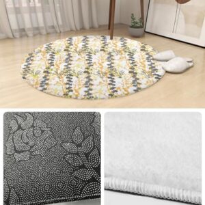 Multicolor Branches Fluffy Round Area Rug Carpets 5ft, Plush Shaggy Carpet Soft Circular Rugs, Non-Slip Fuzzy Accent Floor Mat for Living Room Bedroom Nursery Home Decor Botanical Plant Leaves Print