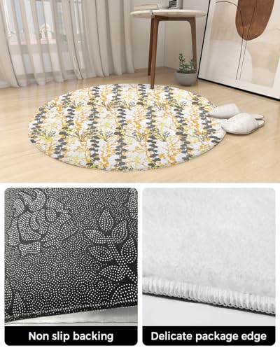 Multicolor Branches Fluffy Round Area Rug Carpets 5ft, Plush Shaggy Carpet Soft Circular Rugs, Non-Slip Fuzzy Accent Floor Mat for Living Room Bedroom Nursery Home Decor Botanical Plant Leaves Print