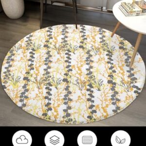 Multicolor Branches Fluffy Round Area Rug Carpets 5ft, Plush Shaggy Carpet Soft Circular Rugs, Non-Slip Fuzzy Accent Floor Mat for Living Room Bedroom Nursery Home Decor Botanical Plant Leaves Print