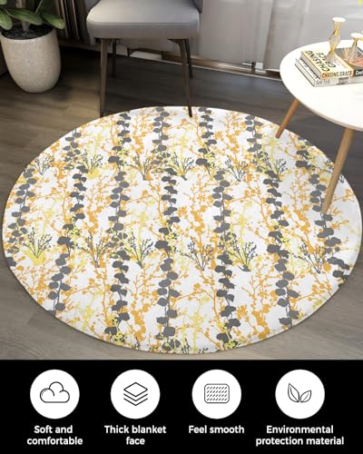 Multicolor Branches Fluffy Round Area Rug Carpets 5ft, Plush Shaggy Carpet Soft Circular Rugs, Non-Slip Fuzzy Accent Floor Mat for Living Room Bedroom Nursery Home Decor Botanical Plant Leaves Print