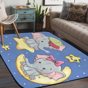 Elephant Moon Stars Area Rug for Bedroom Living Room 4.8 x 6.6 Feet Soft Fluffy Indoor Floor Carpet Non-Slip Washable Modern Rugs for Dorm Nursery Kids Room Home Decor