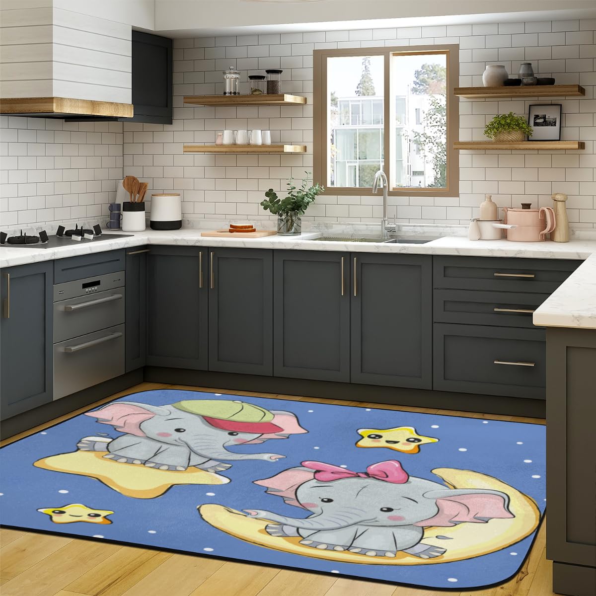 Elephant Moon Stars Area Rug for Bedroom Living Room 4.8 x 6.6 Feet Soft Fluffy Indoor Floor Carpet Non-Slip Washable Modern Rugs for Dorm Nursery Kids Room Home Decor