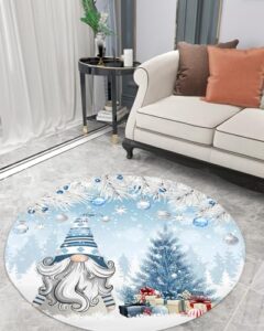 christmas fluffy round area rug carpets 5ft, plush shaggy carpet soft circular rugs, non-slip fuzzy accent floor mat for living room bedroom nursery home decor winter gnomes xmas silver tree pine blue