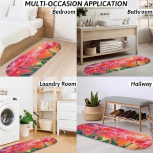 Tulips Painting Oval Rug Small Rugs for Bedroom Bedside Red Bedroom Rug Soft Shag Runner Carpet Modern Fluffy Nursery Area Rugs Home Decor 1.64 x 4 Feet