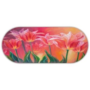 Tulips Painting Oval Rug Small Rugs for Bedroom Bedside Red Bedroom Rug Soft Shag Runner Carpet Modern Fluffy Nursery Area Rugs Home Decor 1.64 x 4 Feet