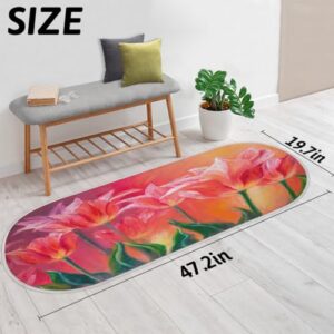 Tulips Painting Oval Rug Small Rugs for Bedroom Bedside Red Bedroom Rug Soft Shag Runner Carpet Modern Fluffy Nursery Area Rugs Home Decor 1.64 x 4 Feet