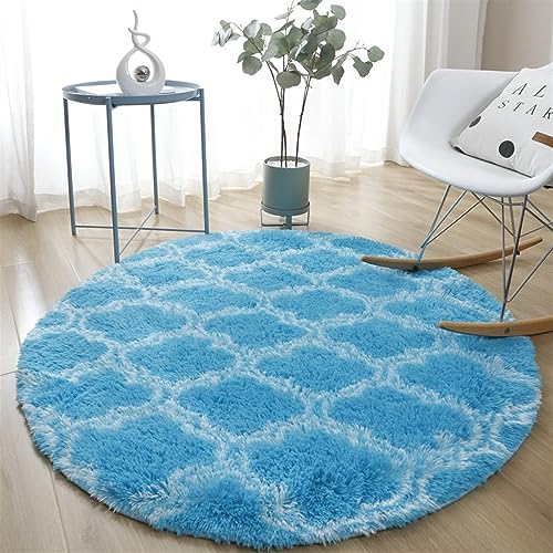 SK Studio Round Rug Ultra-Soft Plush Area Rug for Kid's Bedroom, Fluffy Shag Circular Rug for Nursery Room, Living Room Blue, 24x24 Inch