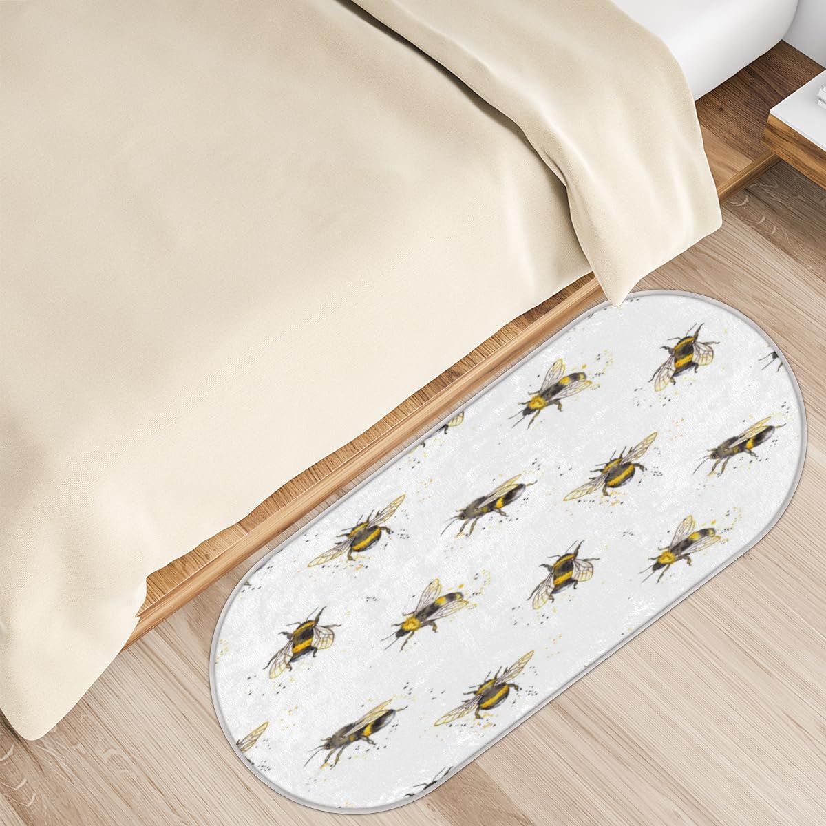 Tavisto Bee Yellow Fluffy Oval Shaggy Rugs for Bedroom Aesthetic Plush Floor Mat - Soft and Absorbent - Ideal for Living Room,Home Decor, and Playrooms