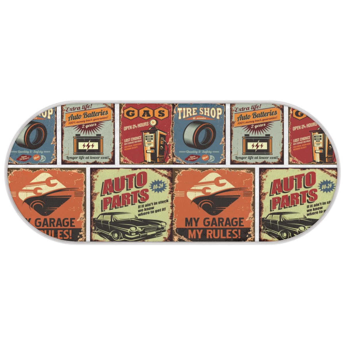 Vintage Car Theme Oval Shaggy Bedroom Rug Ultra Soft Bedroom Rugs Bathroom Non-Slip Fuzzy Rug Kids Room Carpet for Living Room Home Decor 47 × 19 Inches