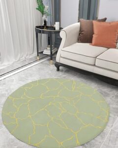 sage green fluffy round area rug carpets 3.3ft, plush shaggy carpet soft circular rugs, non-slip fuzzy accent floor mat for living room bedroom nursery decor gold geometric line country rustic art