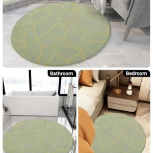 Sage Green Fluffy Round Area Rug Carpets 3.3ft, Plush Shaggy Carpet Soft Circular Rugs, Non-Slip Fuzzy Accent Floor Mat for Living Room Bedroom Nursery Decor Gold Geometric Line Country Rustic Art