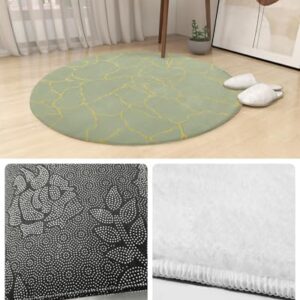 Sage Green Fluffy Round Area Rug Carpets 3.3ft, Plush Shaggy Carpet Soft Circular Rugs, Non-Slip Fuzzy Accent Floor Mat for Living Room Bedroom Nursery Decor Gold Geometric Line Country Rustic Art