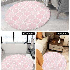 Morocco Pink Fluffy Round Area Rug Carpets 5ft,Plush Shaggy Carpet Soft Circular Rugs,Non-Slip Fuzzy Accent Floor Mat for Living Room Bedroom Nursery Home Decor Geometric Minimalist Boho Indian Print