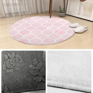 Morocco Pink Fluffy Round Area Rug Carpets 5ft,Plush Shaggy Carpet Soft Circular Rugs,Non-Slip Fuzzy Accent Floor Mat for Living Room Bedroom Nursery Home Decor Geometric Minimalist Boho Indian Print