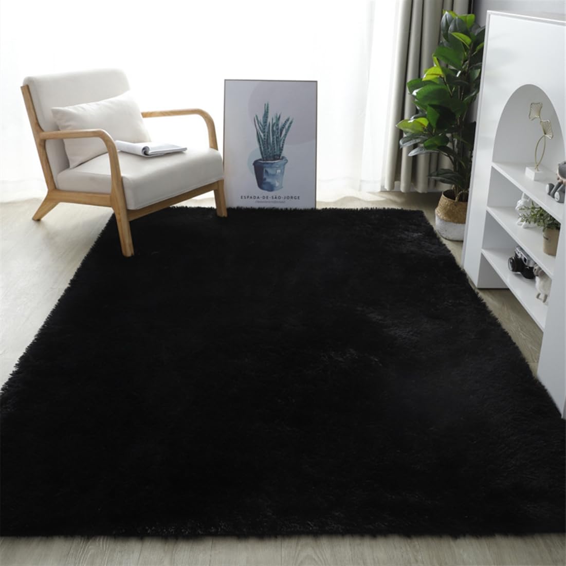 UEAUY Rectangle Area Rug Soft Fluffy Nursery Rugs Washable Non Slip Modern Carpet for Living Room Bedroom Home Décor Black 1.3 x 2 Feet