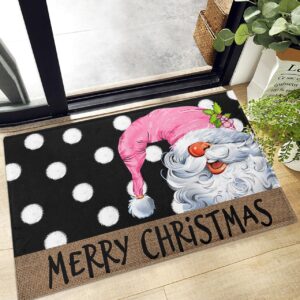 Shag Door Mats Bath Rugs Christmas Pink Dwarf White Point Black,Soft Fluffy Doormats Non Slip Carpet Winter Gnome Brown Linen,Shaggy Fuzzy Area Throw Rug for Kitchen/Bathroom/Bedroom 16x24In