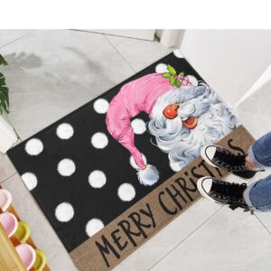 Shag Door Mats Bath Rugs Christmas Pink Dwarf White Point Black,Soft Fluffy Doormats Non Slip Carpet Winter Gnome Brown Linen,Shaggy Fuzzy Area Throw Rug for Kitchen/Bathroom/Bedroom 16x24In