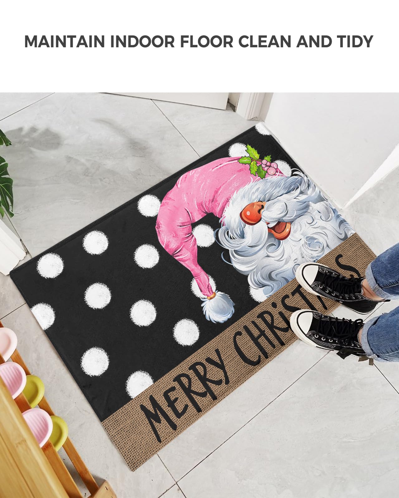 Shag Door Mats Bath Rugs Christmas Pink Dwarf White Point Black,Soft Fluffy Doormats Non Slip Carpet Winter Gnome Brown Linen,Shaggy Fuzzy Area Throw Rug for Kitchen/Bathroom/Bedroom 16x24In