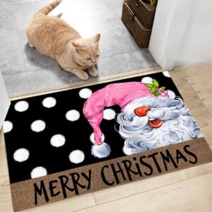 Shag Door Mats Bath Rugs Christmas Pink Dwarf White Point Black,Soft Fluffy Doormats Non Slip Carpet Winter Gnome Brown Linen,Shaggy Fuzzy Area Throw Rug for Kitchen/Bathroom/Bedroom 16x24In