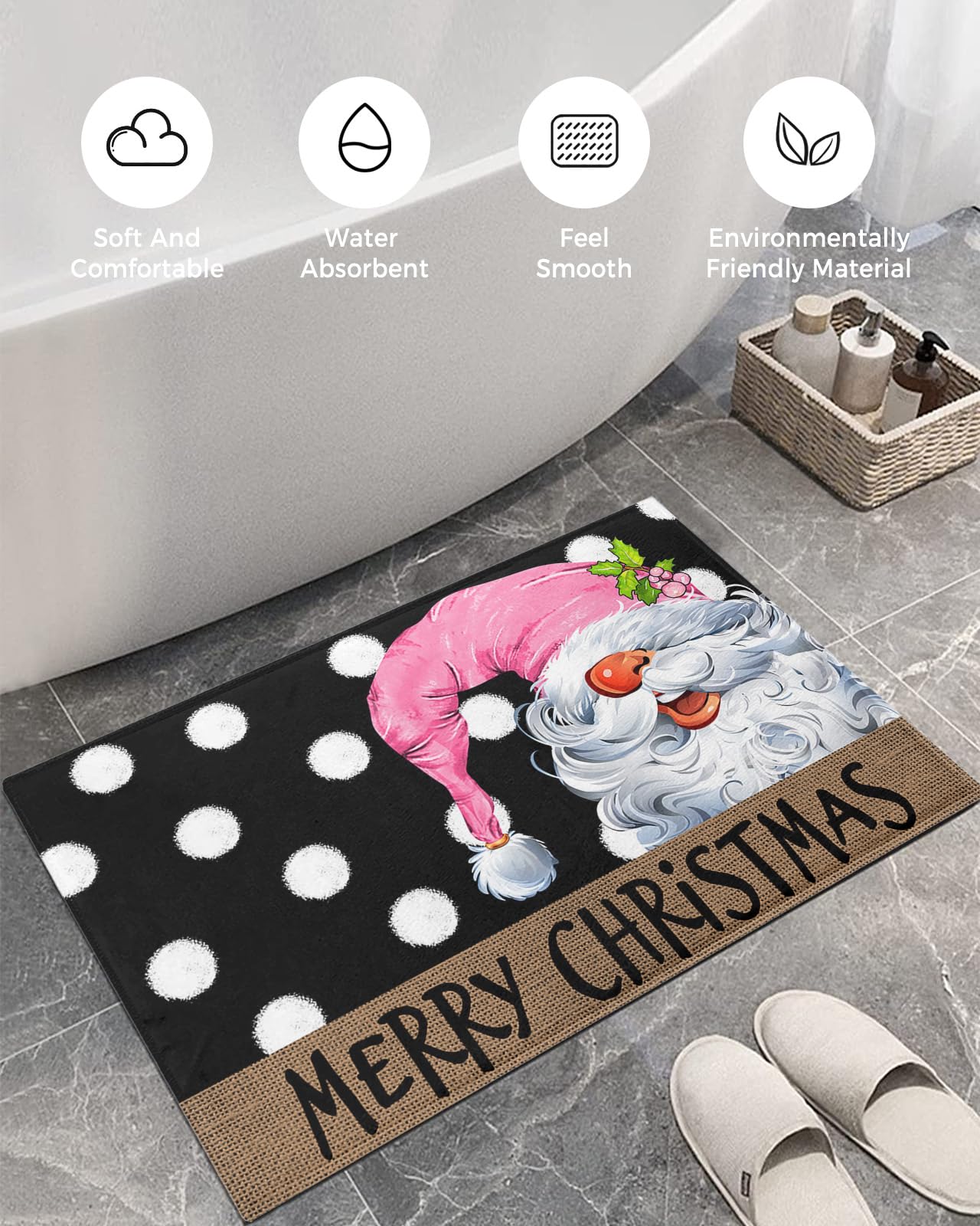 Shag Door Mats Bath Rugs Christmas Pink Dwarf White Point Black,Soft Fluffy Doormats Non Slip Carpet Winter Gnome Brown Linen,Shaggy Fuzzy Area Throw Rug for Kitchen/Bathroom/Bedroom 16x24In