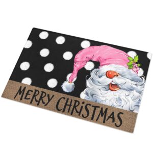 Shag Door Mats Bath Rugs Christmas Pink Dwarf White Point Black,Soft Fluffy Doormats Non Slip Carpet Winter Gnome Brown Linen,Shaggy Fuzzy Area Throw Rug for Kitchen/Bathroom/Bedroom 16x24In