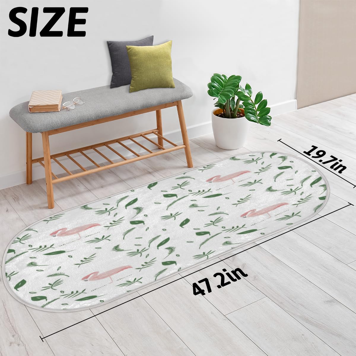 Tavisto Flamingo Green Fluffy Oval Shaggy Rugs for Bedroom Aesthetic Plush Floor Mat - Soft and Absorbent - Ideal for Living Room,Home Decor, and Playrooms