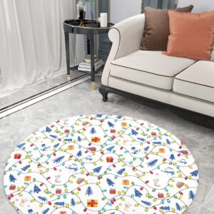 Colorful Christmas Fluffy Round Area Rug Carpets 5ft, Plush Shaggy Carpet Soft Circular Rugs, Non-Slip Fuzzy Accent Floor Mat for Living Room Bedroom Nursery Home Decor Xmas Snowman Pine Tree